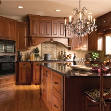 Waterbury Door, Standard Hip, Slab and Manor Raised Drawer Fronts, Cherry, Cinnamon