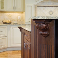 MAIN KITCHENDoor style: craftwood wood: birchcolor: cremeglaze: light brown sheen: matte ISLAND door style: craftwoodwood: cherry color: chestnutglaze: heavy black sheen: matte